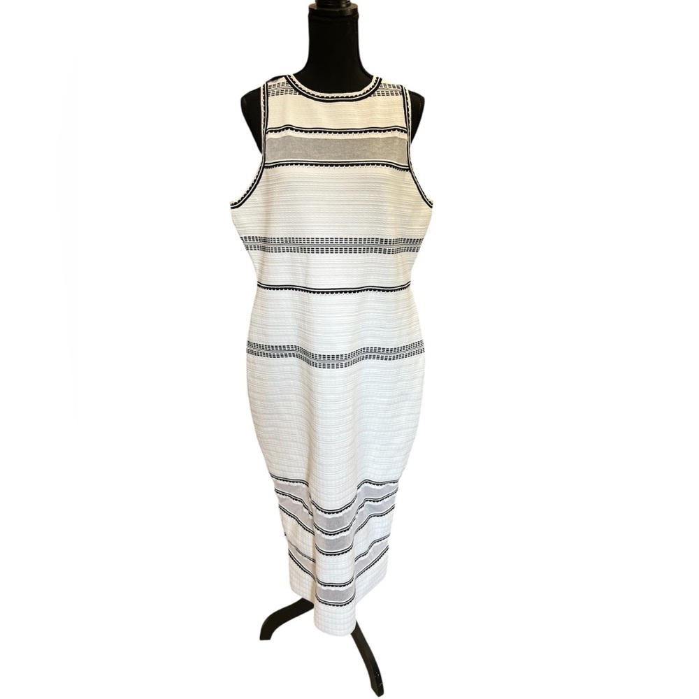New with tags. Striped Sheer Panel High Neck Sleeveless Midi Sweater Dress XL - Picture 2 of 11